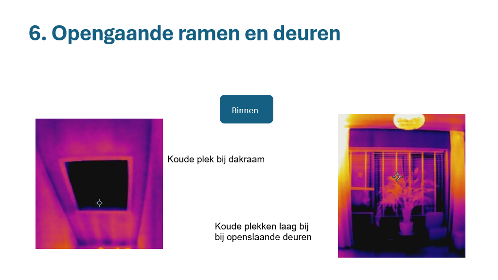 Ramen en openslaande terrasdeuren zijn ook duidelijk kouder dan de muren